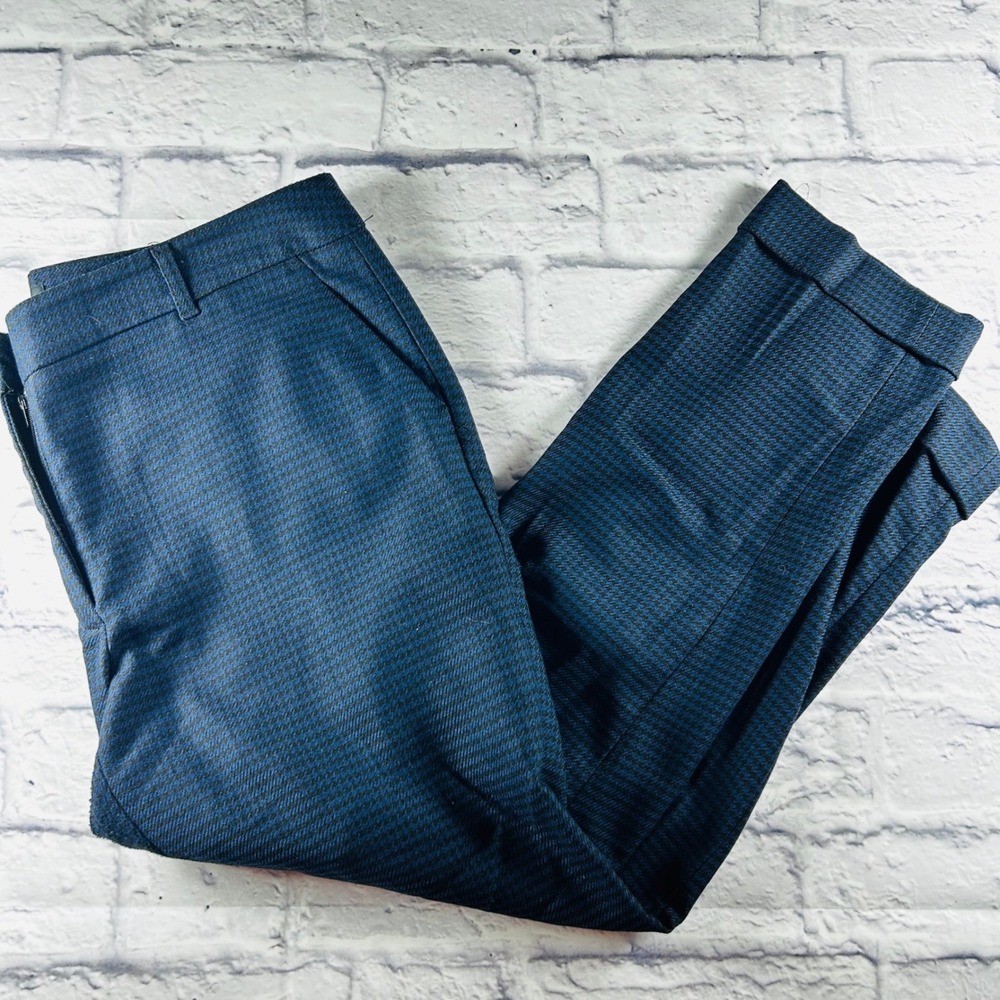 White House Black Market The Slim Ankle Pants 12P Blue Black Houndstooth Cuffed